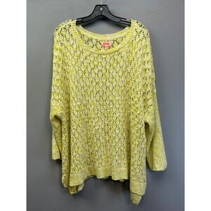 EVRI Sweater Women 4X Yellow White Marled Pointelle Knit Oversized Casual